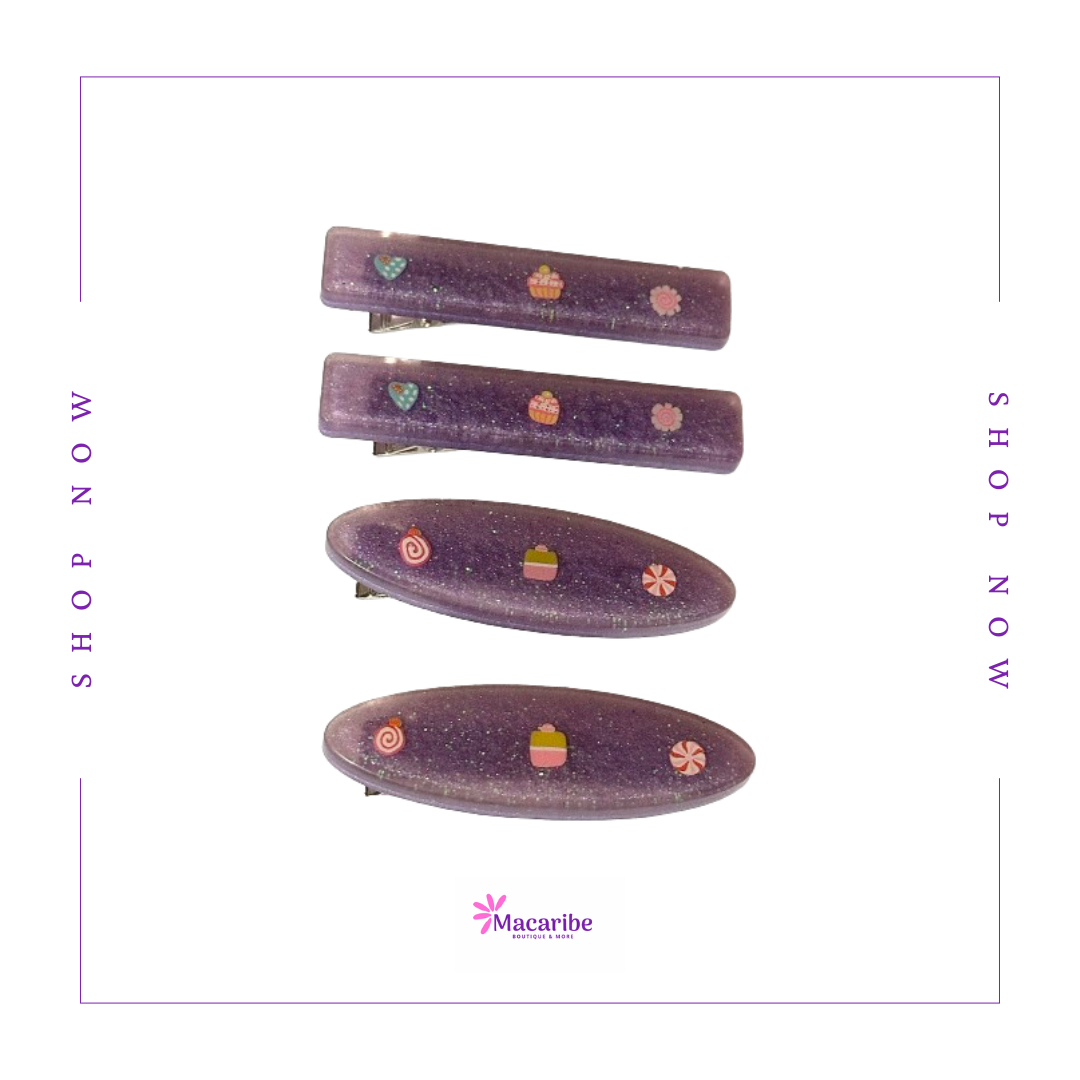 Purple Oval & Rectangular Resin Hair Clips