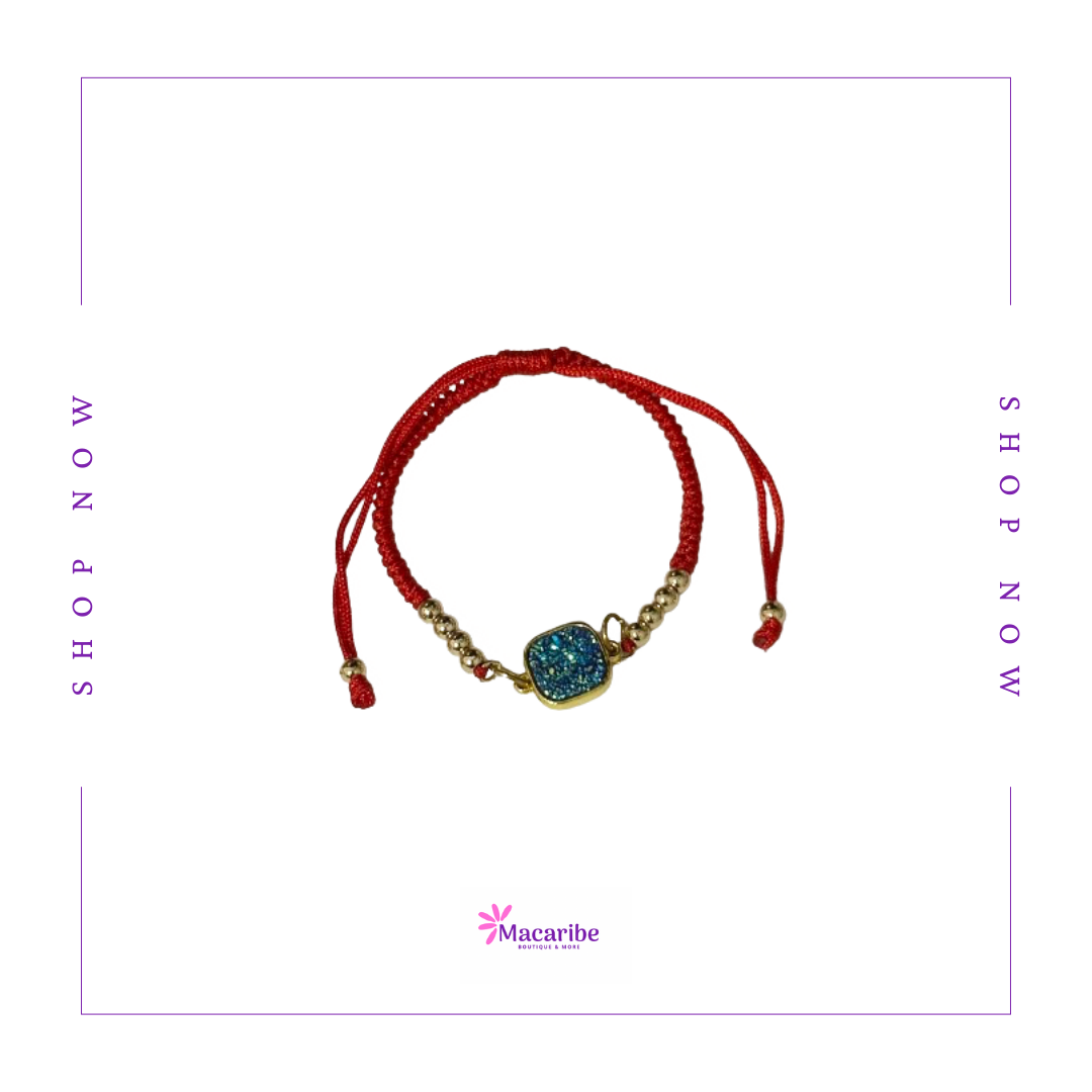 Adjustable Square Charm Macrame Bracelet