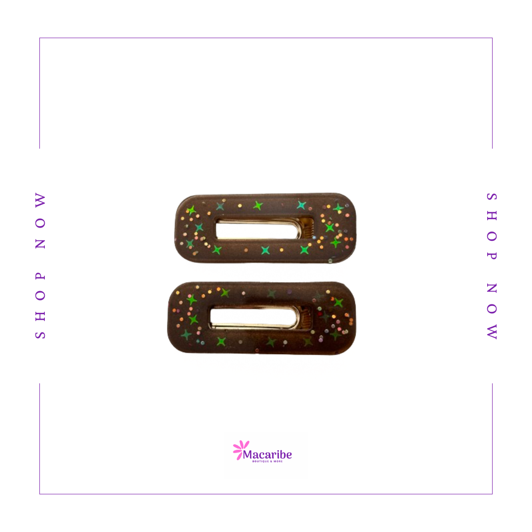 Rectangular Brownish Resin Hair Clips