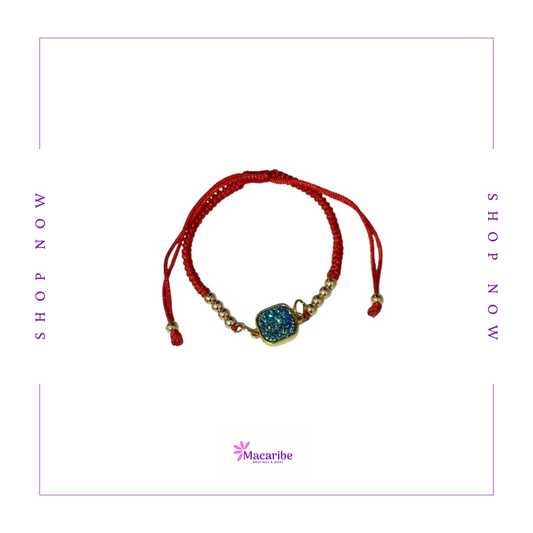 Adjustable Square Charm Macrame Bracelet