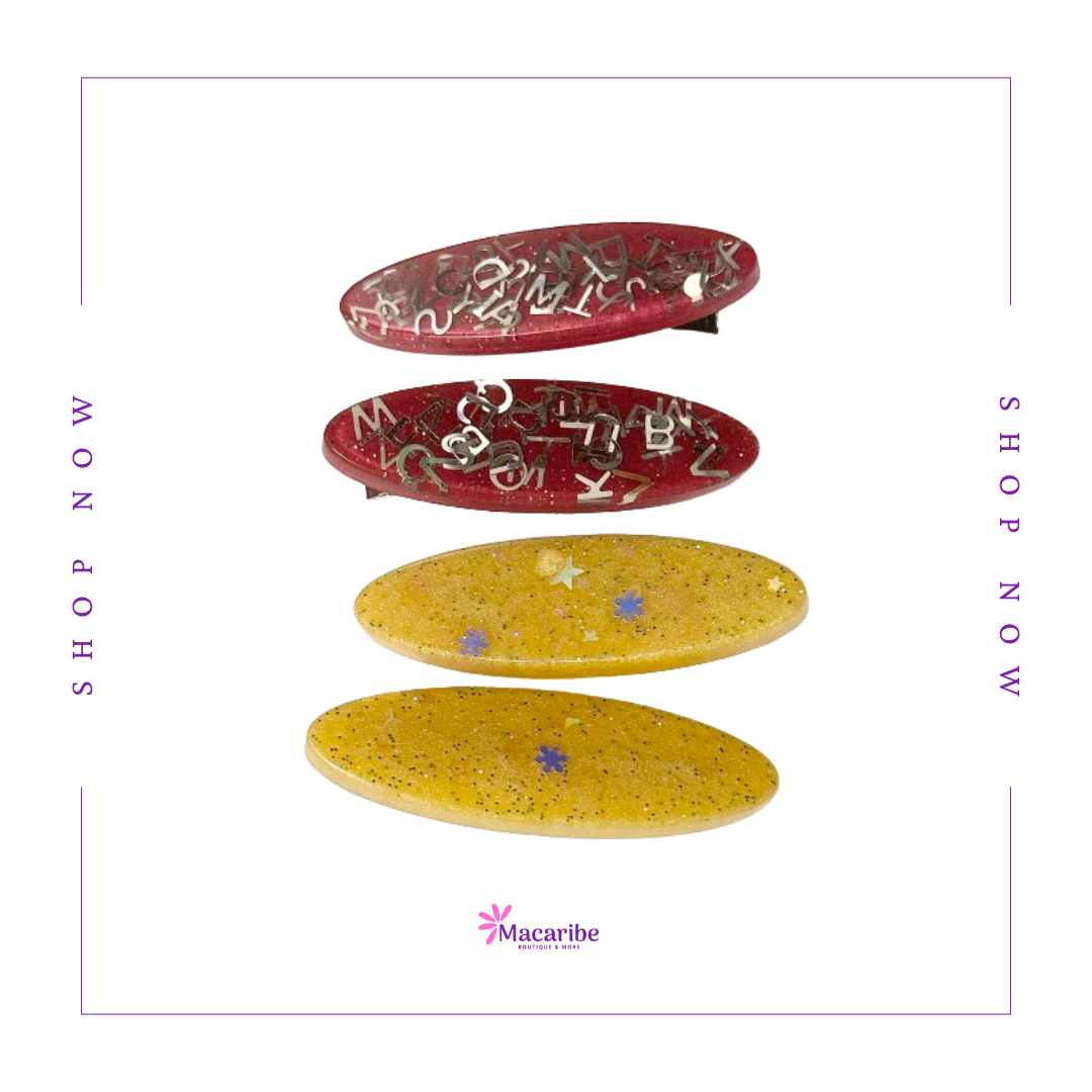 Pink & Yellow Resin Hair Clips
