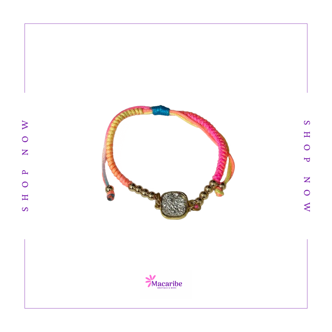 Adjustable Square Charm Macrame Bracelet