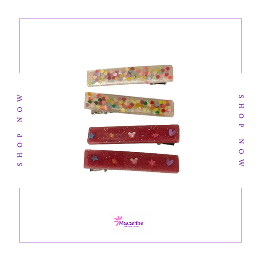 Pink & White Rectangular Resin Hair Clips