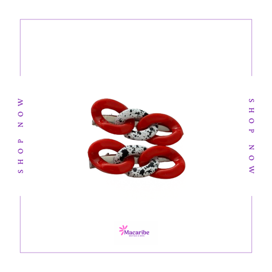 Red & White Chained Hair Clips