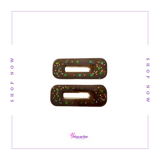 Rectangular Brownish Resin Hair Clips