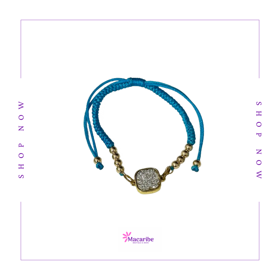 Adjustable Square Charm Macrame Bracelet